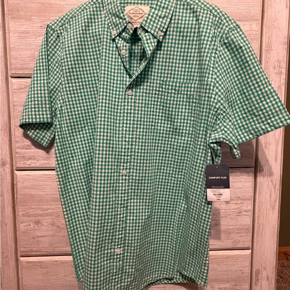 St. John's Bay Green Plaid Casual Shirt